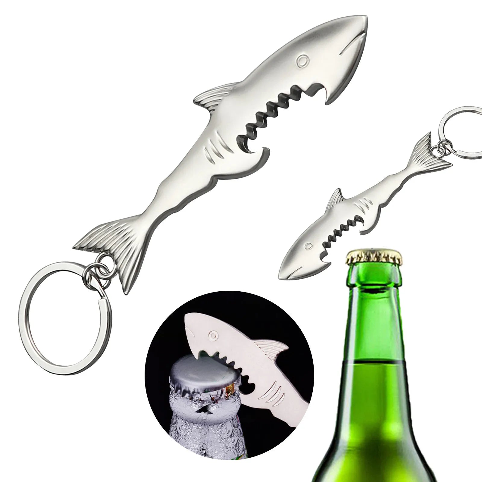 Shark Bottle Opener Keychain – Zinc Alloy, Fishing Gift Accessory