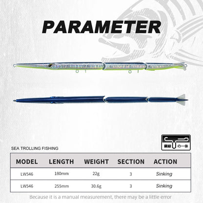 Hunthouse Jointed Pencil Bait | 3-Section Sinking Swimbait | 180mm 22g / 255mm 30.6g | Seabass Bluefish
