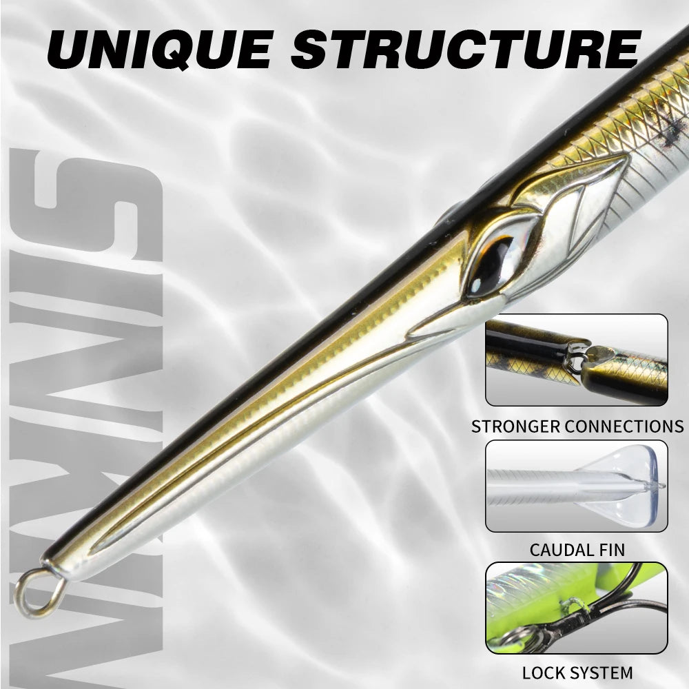 Hunthouse Jointed Pencil Bait | 3-Section Sinking Swimbait | 180mm 22g / 255mm 30.6g | Seabass Bluefish