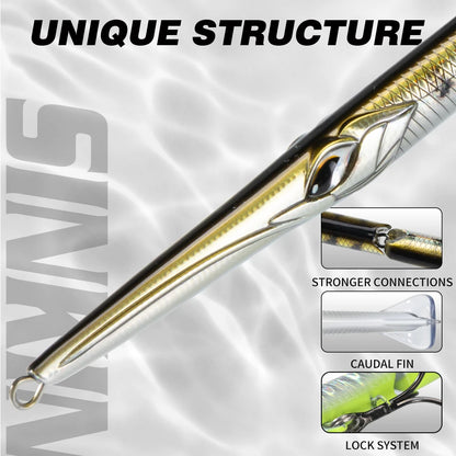 Hunthouse Jointed Pencil Bait | 3-Section Sinking Swimbait | 180mm 22g / 255mm 30.6g | Seabass Bluefish