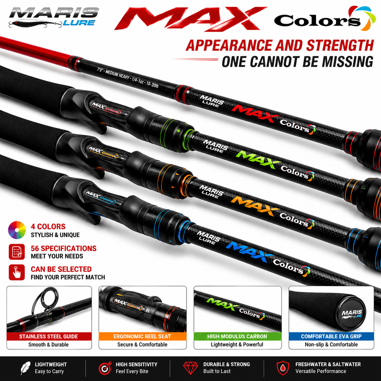 Maris Lure Abu Garcia Rainbow Lure Rod – Casting & Spinning | 4 Colors