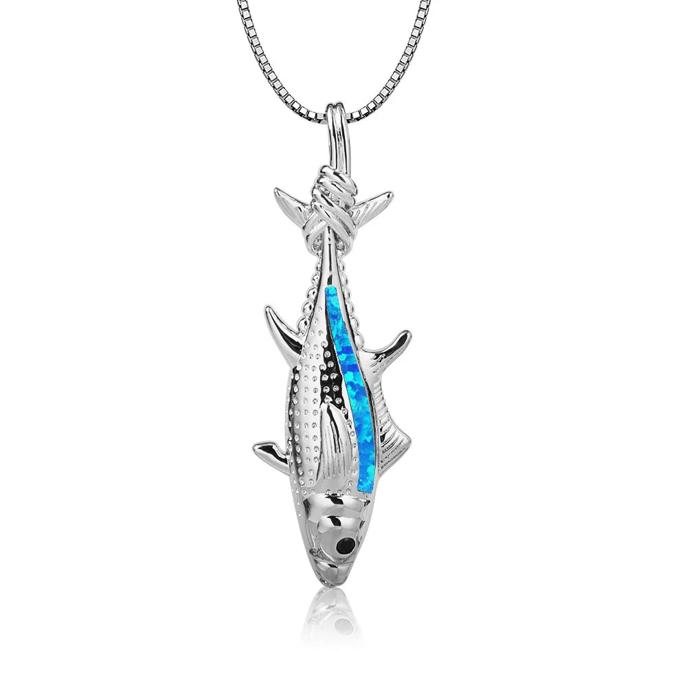 Maris Lure Fish Pendant Necklace – Blue Opal Silver | Ocean Jewelry Gift
