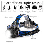 LED Rechargeable Headlamp 1000LM – Waterproof, 3 Modes, 18650 Battery, Outdoor Camping & Night Fishing