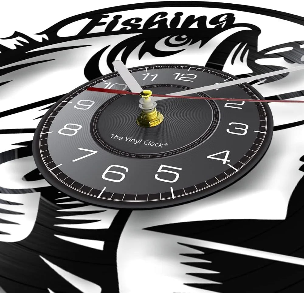 Fishing Vinyl Record Wall Clock | Silent Retro Angler Gift