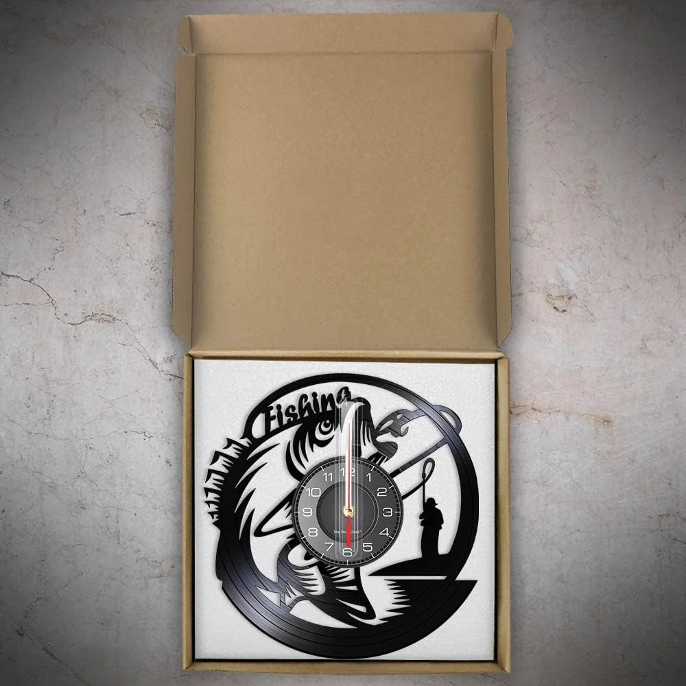 Fishing Vinyl Record Wall Clock | Silent Retro Angler Gift