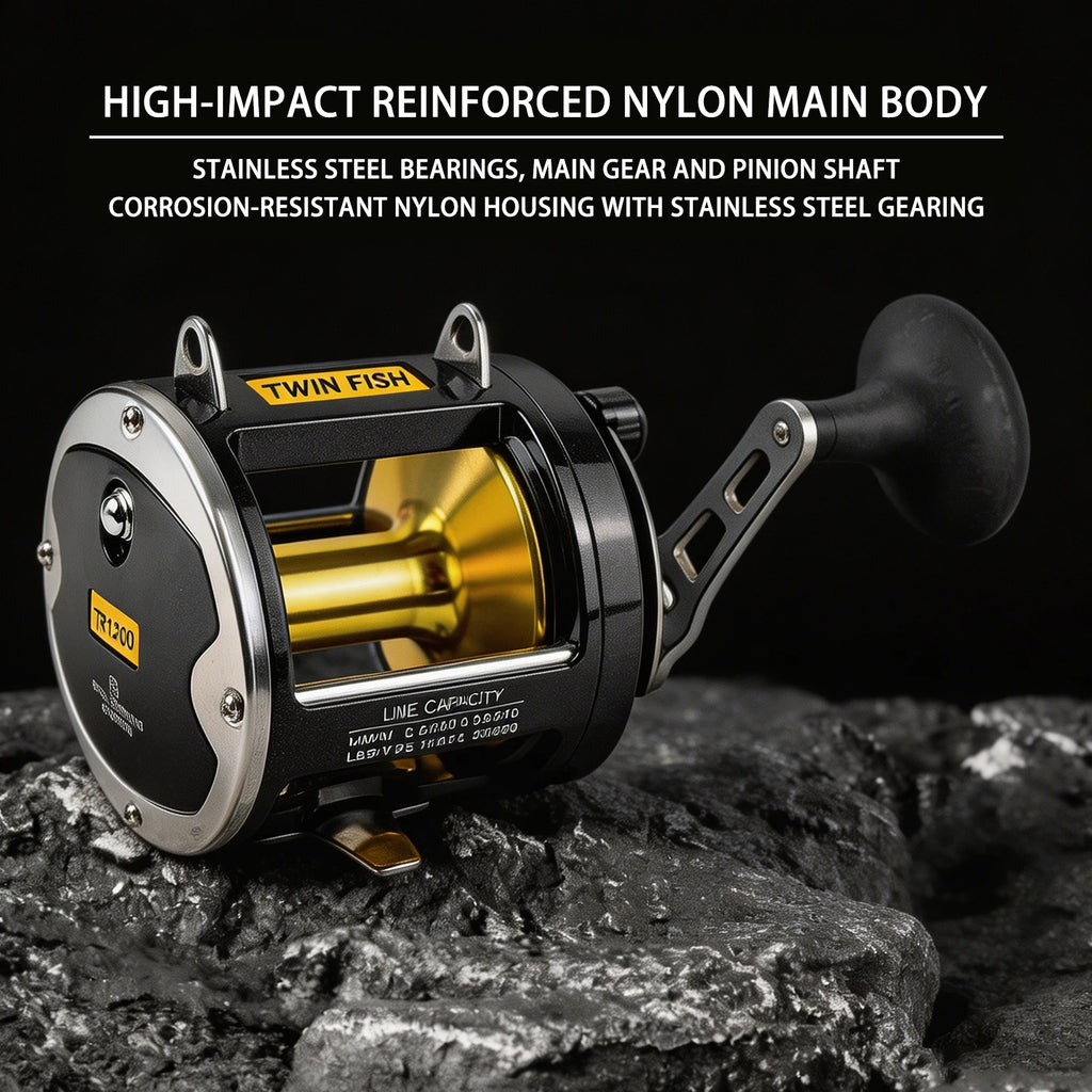 FREE FISHER TR12000 Saltwater Metal Boat Fishing Drum Wheel,Trolling Casting Reel,Right Hand Speed Ratio 3.4:1 Sea Fishing Reels