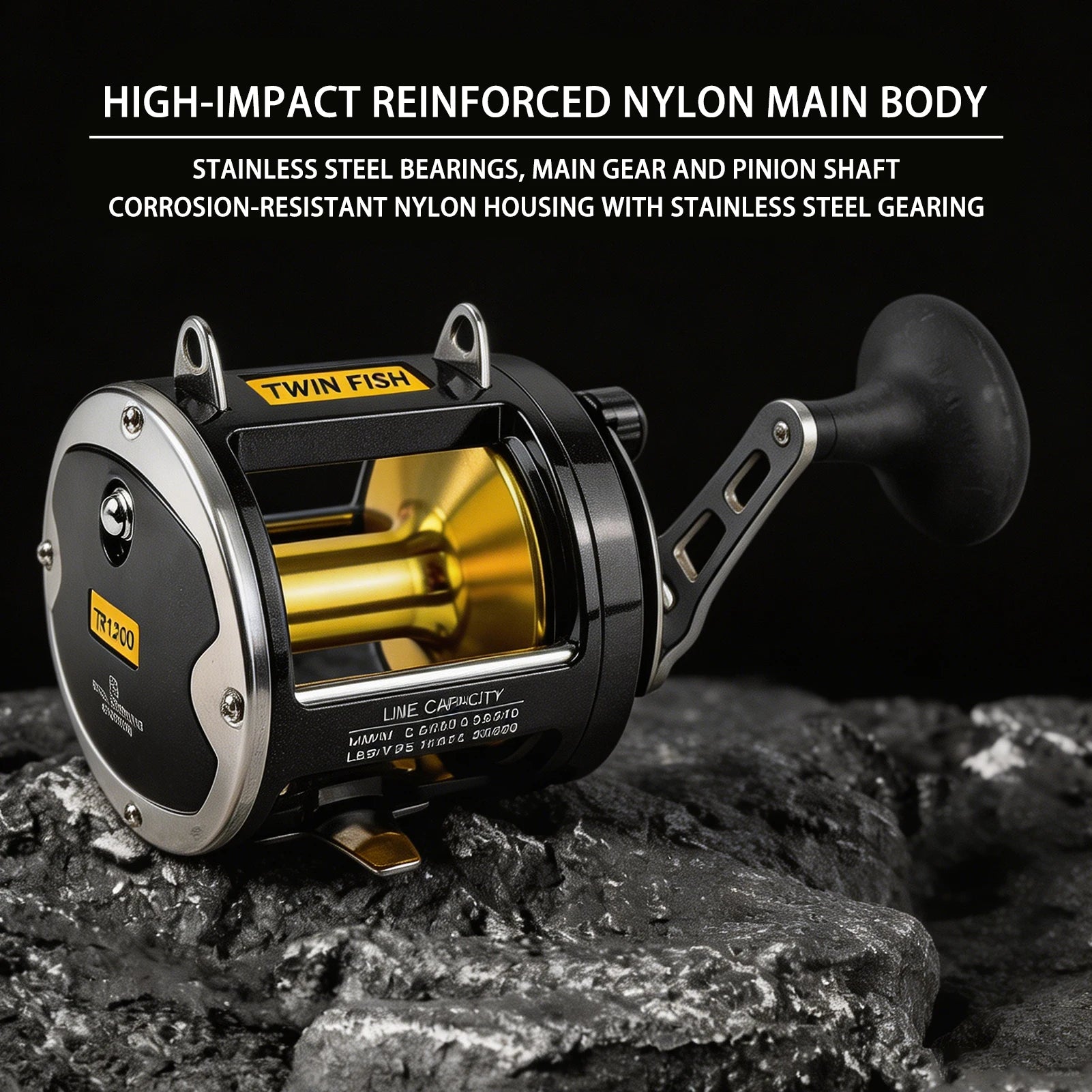 FREE FISHER TR12000 Saltwater Metal Boat Fishing Drum Wheel,Trolling Casting Reel,Right Hand Speed Ratio 3.4:1 Sea Fishing Reels