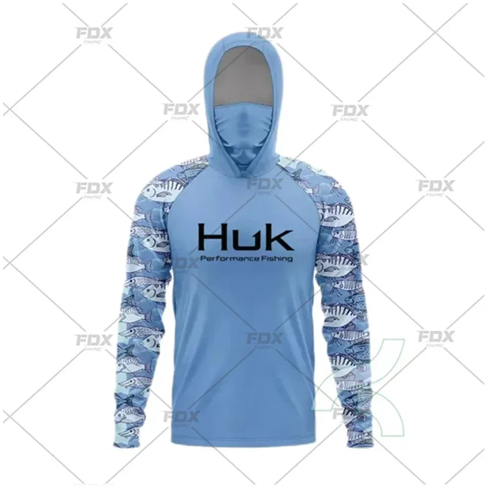 HUK Fishing Hoodie Shirt – UV Protection, Long Sleeve, Neck Gaiter, Anti-Mosquito