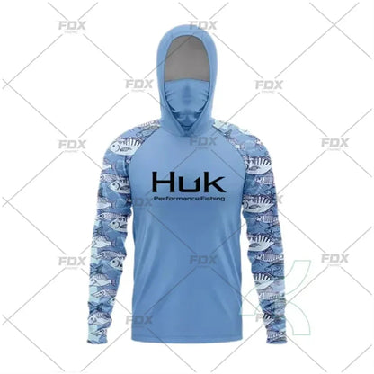 HUK Fishing Hoodie Shirt – UV Protection, Long Sleeve, Neck Gaiter, Anti-Mosquito