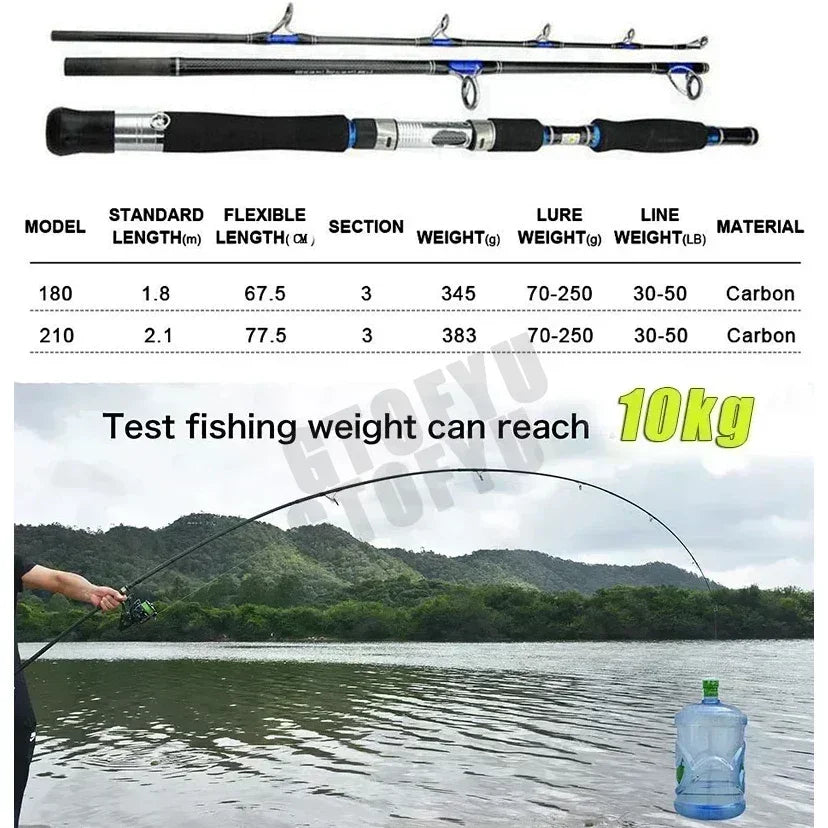 Carbon Spinning Fishing Rod 3-Piece 30-50lb | 1.8M & 2.1M