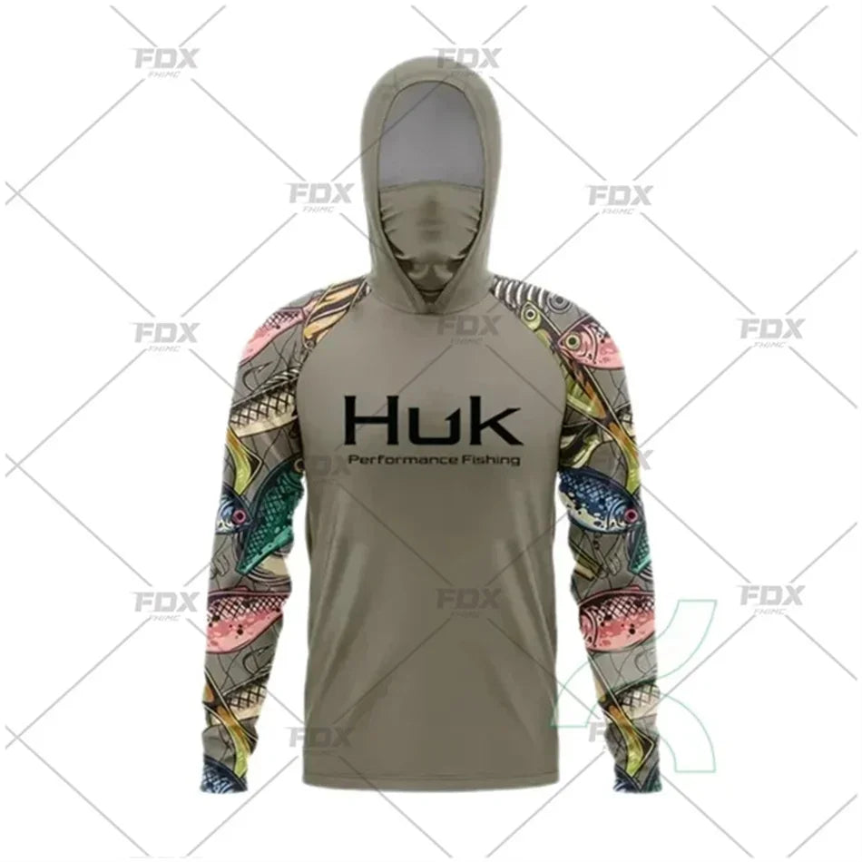 HUK Fishing Hoodie Shirt – UV Protection, Long Sleeve, Neck Gaiter, Anti-Mosquito