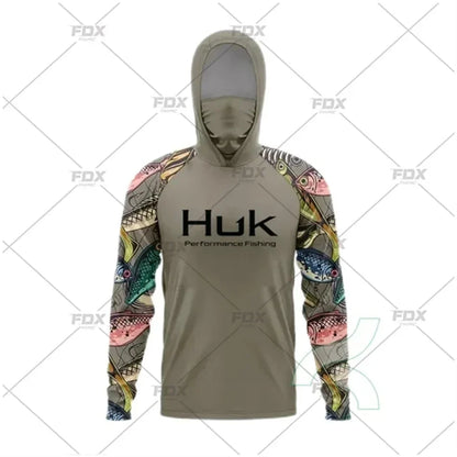 HUK Fishing Hoodie Shirt – UV Protection, Long Sleeve, Neck Gaiter, Anti-Mosquito