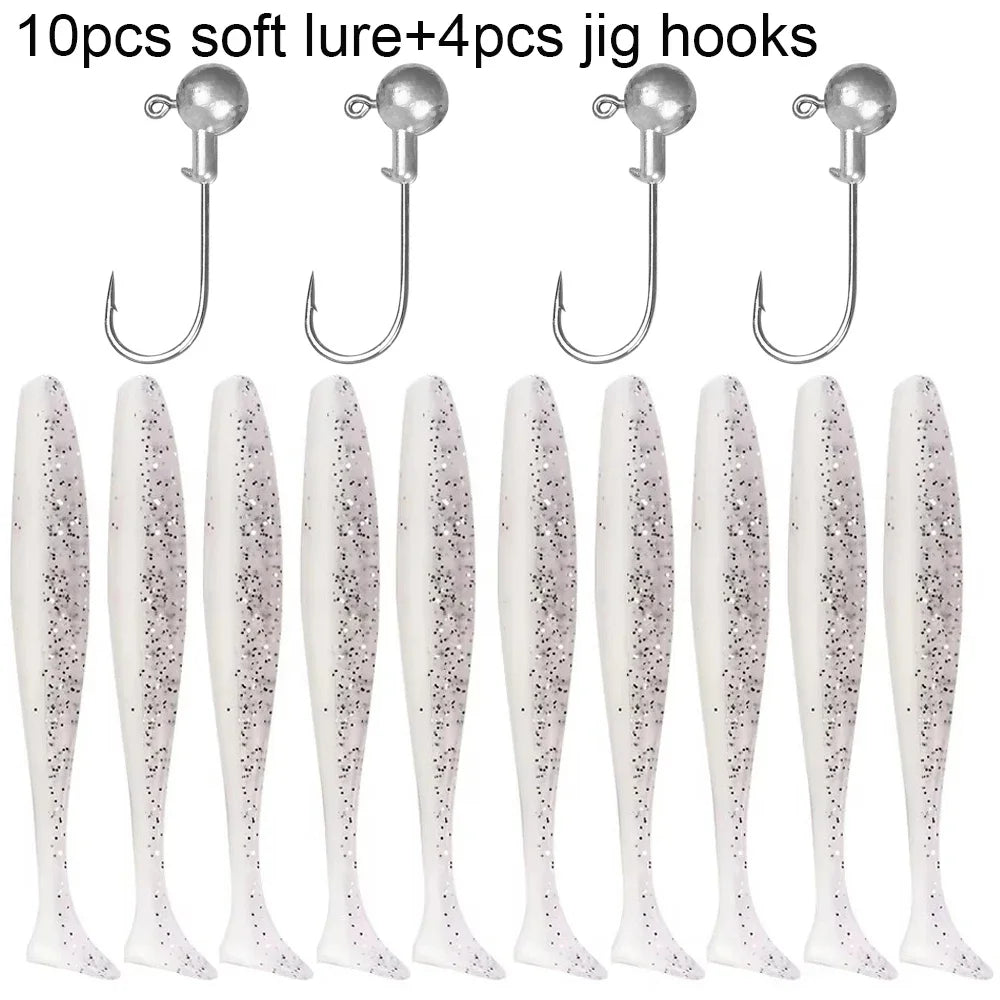 Maris Lure GOBAIT Soft Lure Kit 14pcs – T-Tail Worm 5.5/7/10cm + Jig Head Hook 3/5/10g