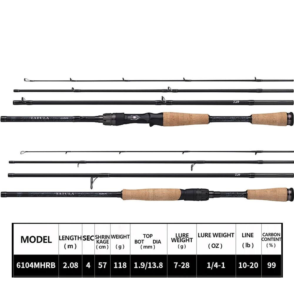 Daiwa Tatula Travel Fishing Rod – 4-Section, Spinning/Casting, Carbon Fiber