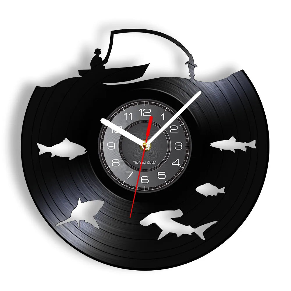 Maris Lure Gone Fishing Vinyl Record Wall Clock – 30cm | Optional LED