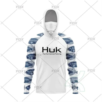 HUK Fishing Hoodie Shirt – UV Protection, Long Sleeve, Neck Gaiter, Anti-Mosquito