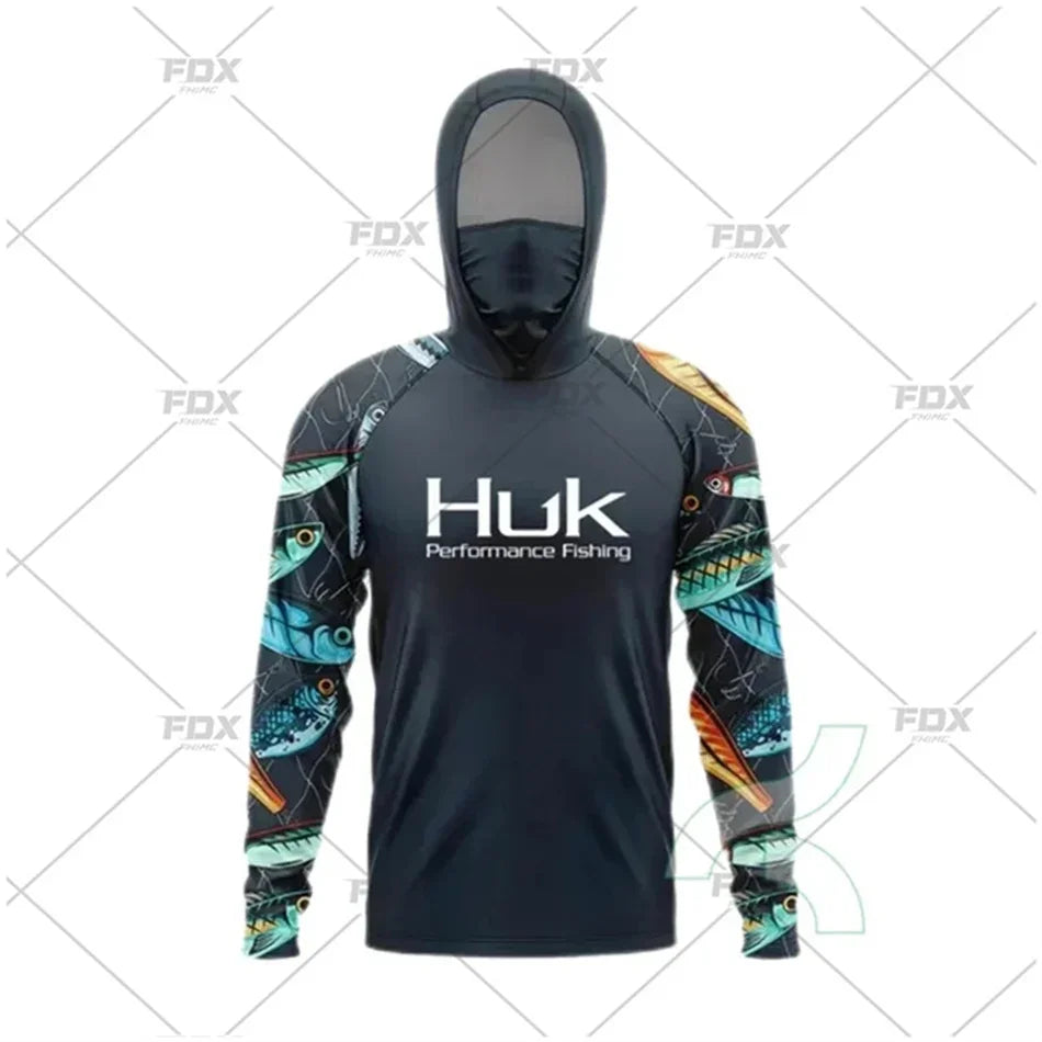HUK Fishing Hoodie Shirt – UV Protection, Long Sleeve, Neck Gaiter, Anti-Mosquito