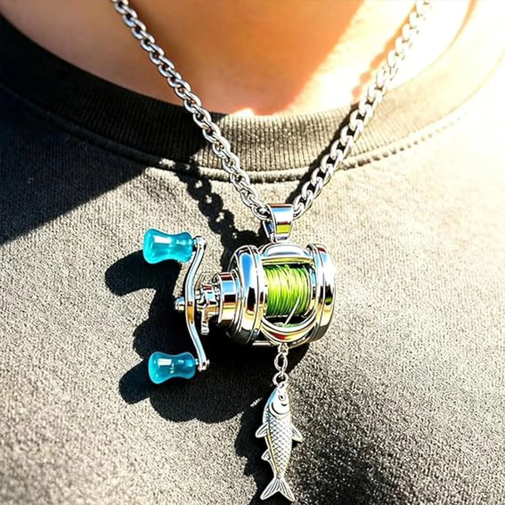 Fishing Reel Necklace | Rotating Mini Spinning Reel Pendant