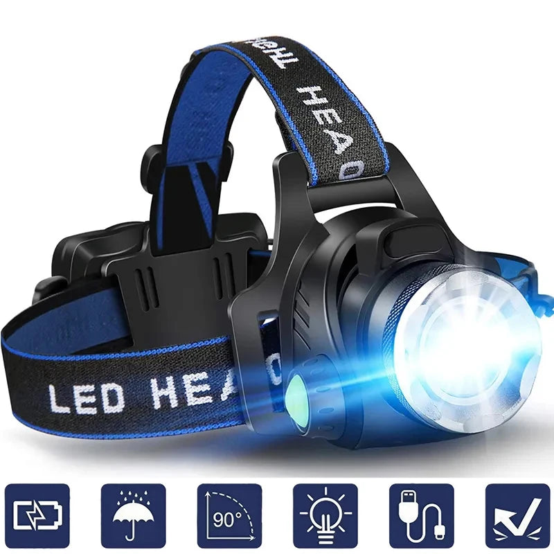 LED Rechargeable Headlamp 1000LM – Waterproof, 3 Modes, 18650 Battery, Outdoor Camping & Night Fishing