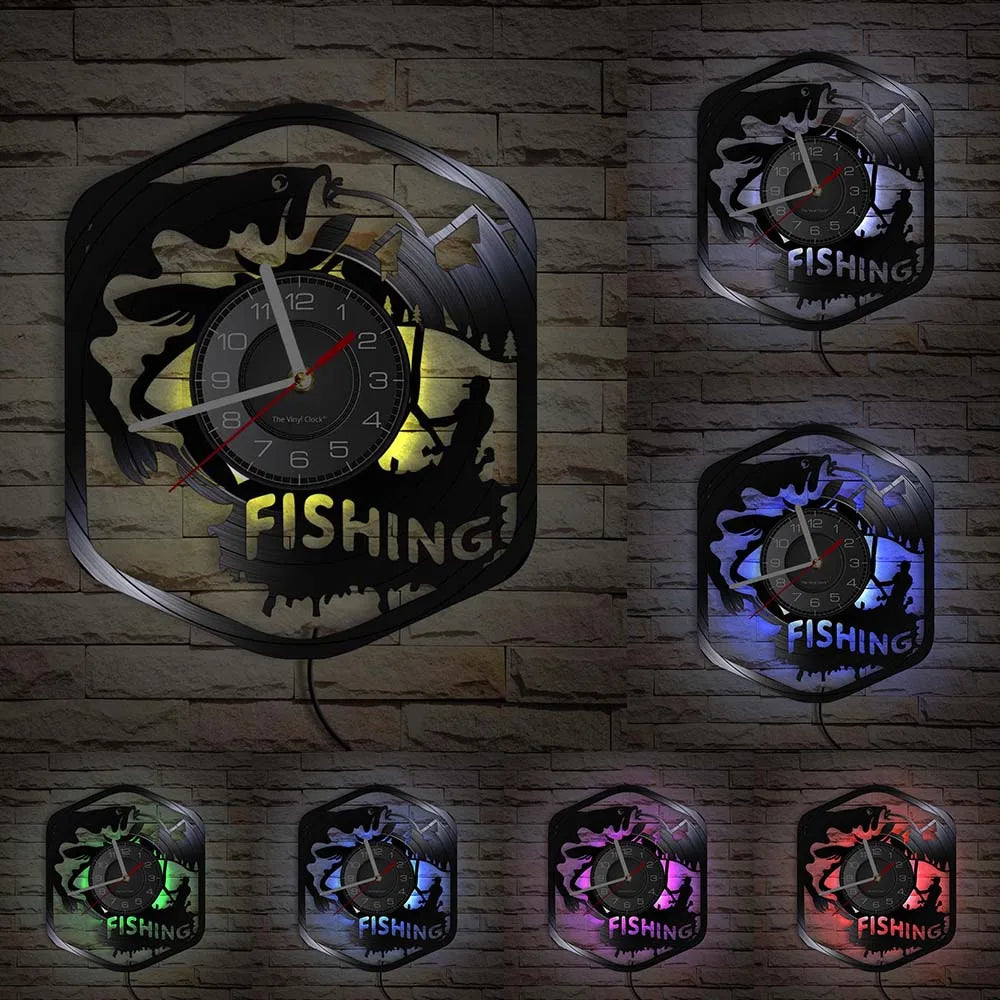 Maris Lure Gone Fishing Vinyl Record Wall Clock – 30cm | Optional LED