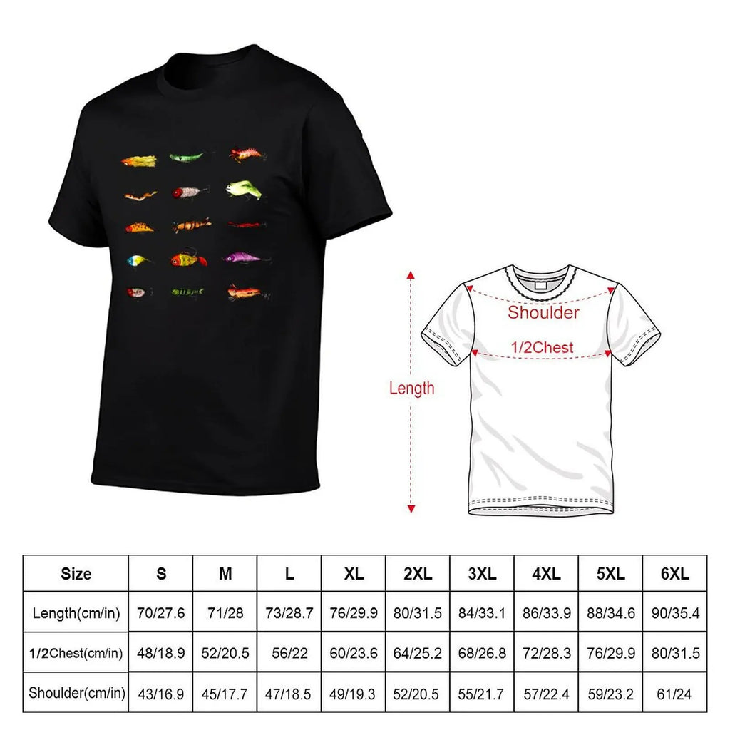 Fishing Lures Graphic T-Shirt – Casual Cotton Tee, S–6XL | 4 Colors