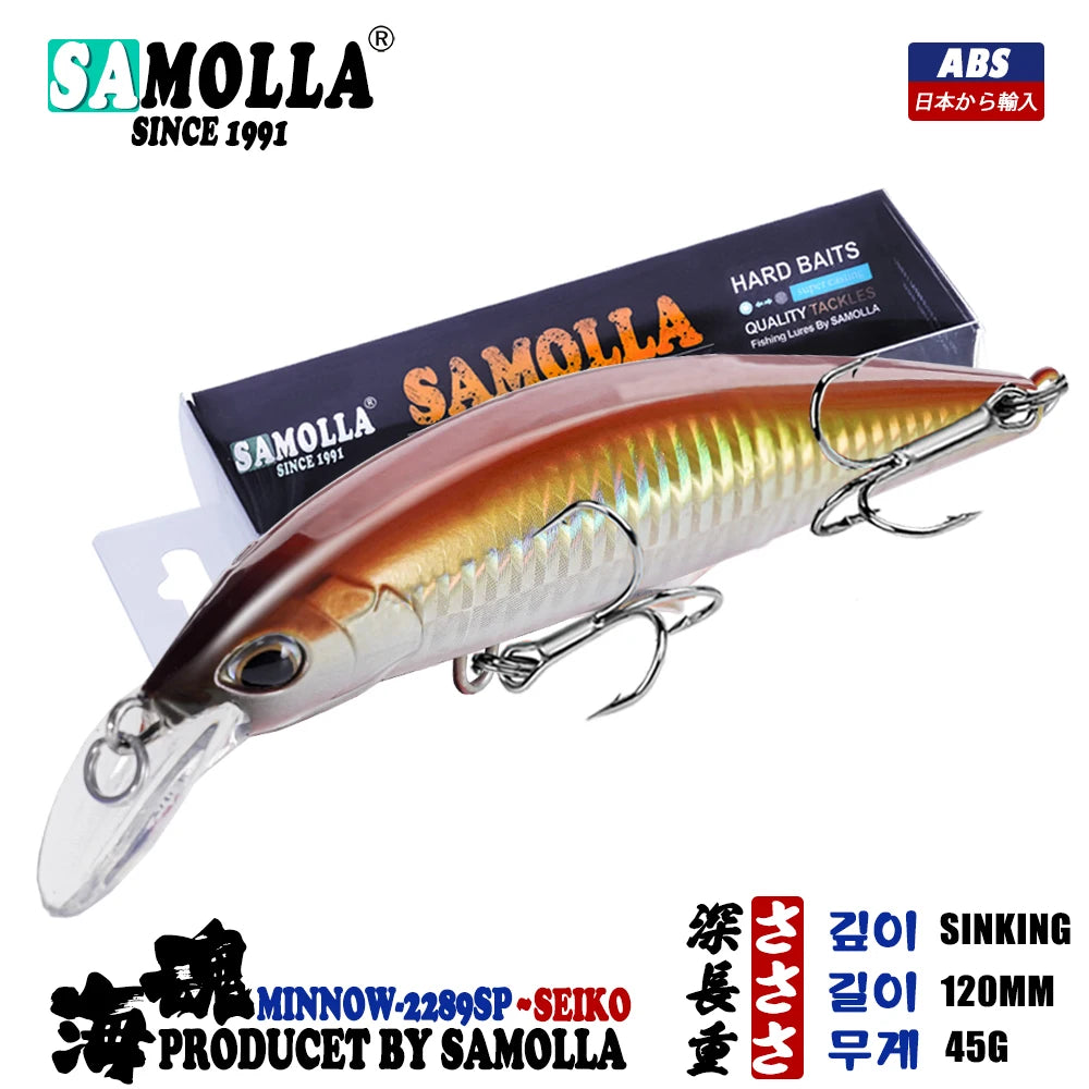 SAMOLLA Sinking Minnow Fishing Lure 120mm 45g 8 Colors