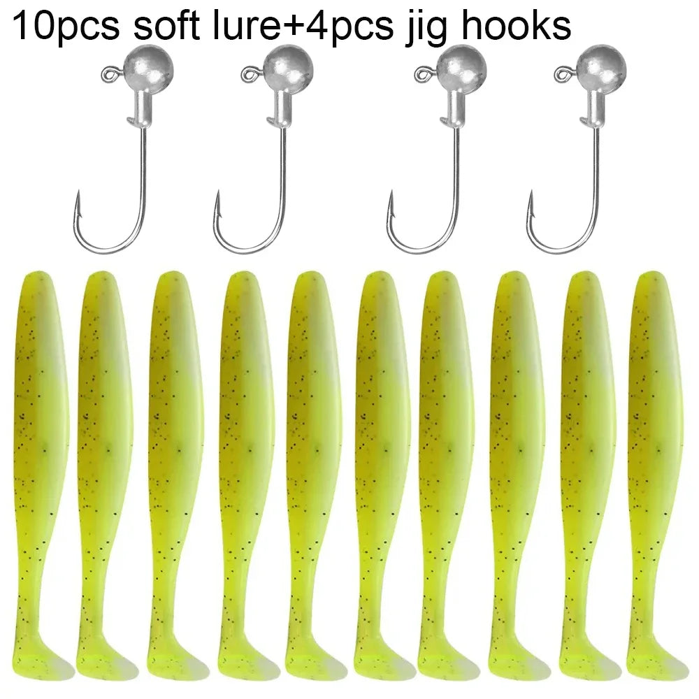 Maris Lure GOBAIT Soft Lure Kit 14pcs – T-Tail Worm 5.5/7/10cm + Jig Head Hook 3/5/10g