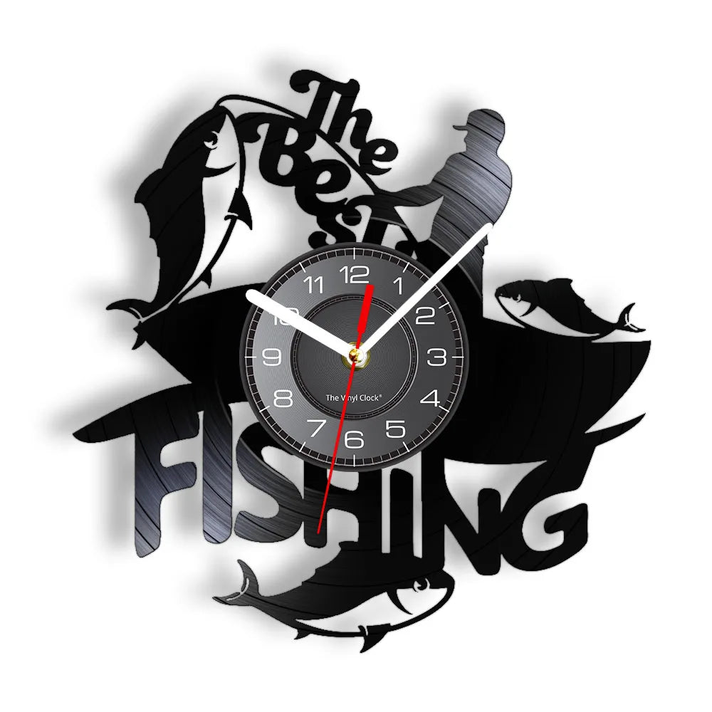 Maris Lure Gone Fishing Vinyl Record Wall Clock – 30cm | Optional LED