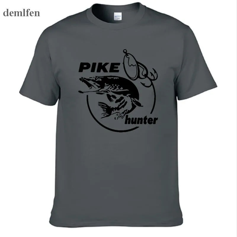 Men's Fish Print T-Shirt – Pike Hunter Graphic Tee, Short Sleeve