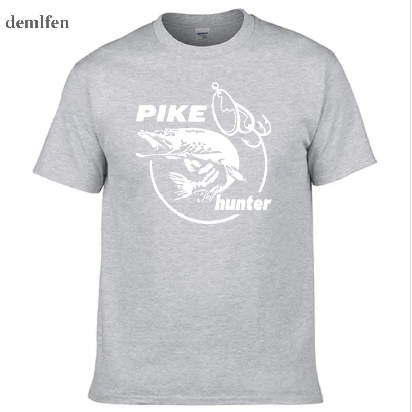 Men's Fish Print T-Shirt – Pike Hunter Graphic Tee, Short Sleeve