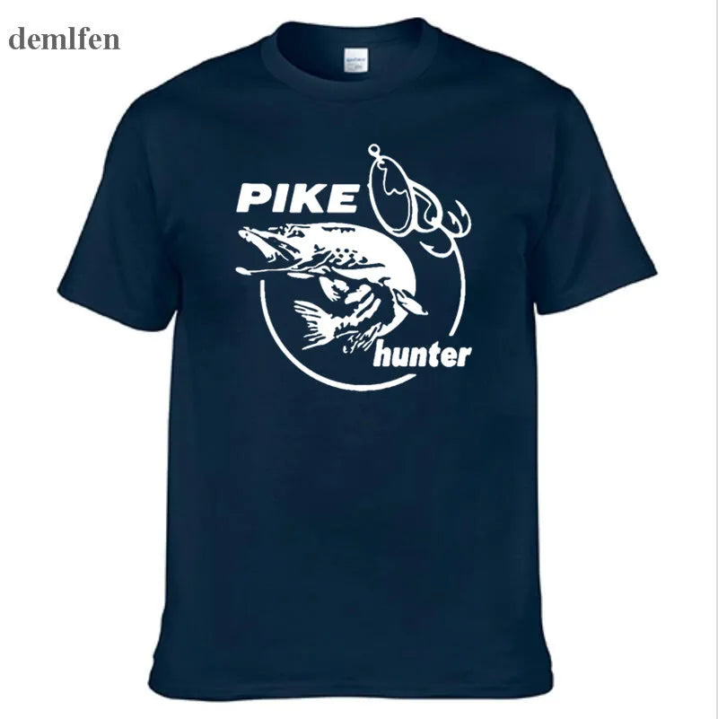 Men's Fish Print T-Shirt – Pike Hunter Graphic Tee, Short Sleeve