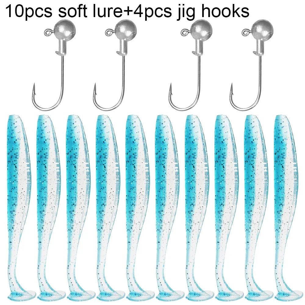 Maris Lure GOBAIT Soft Lure Kit 14pcs – T-Tail Worm 5.5/7/10cm + Jig Head Hook 3/5/10g