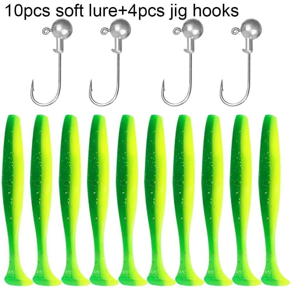 Maris Lure GOBAIT Soft Lure Kit 14pcs – T-Tail Worm 5.5/7/10cm + Jig Head Hook 3/5/10g