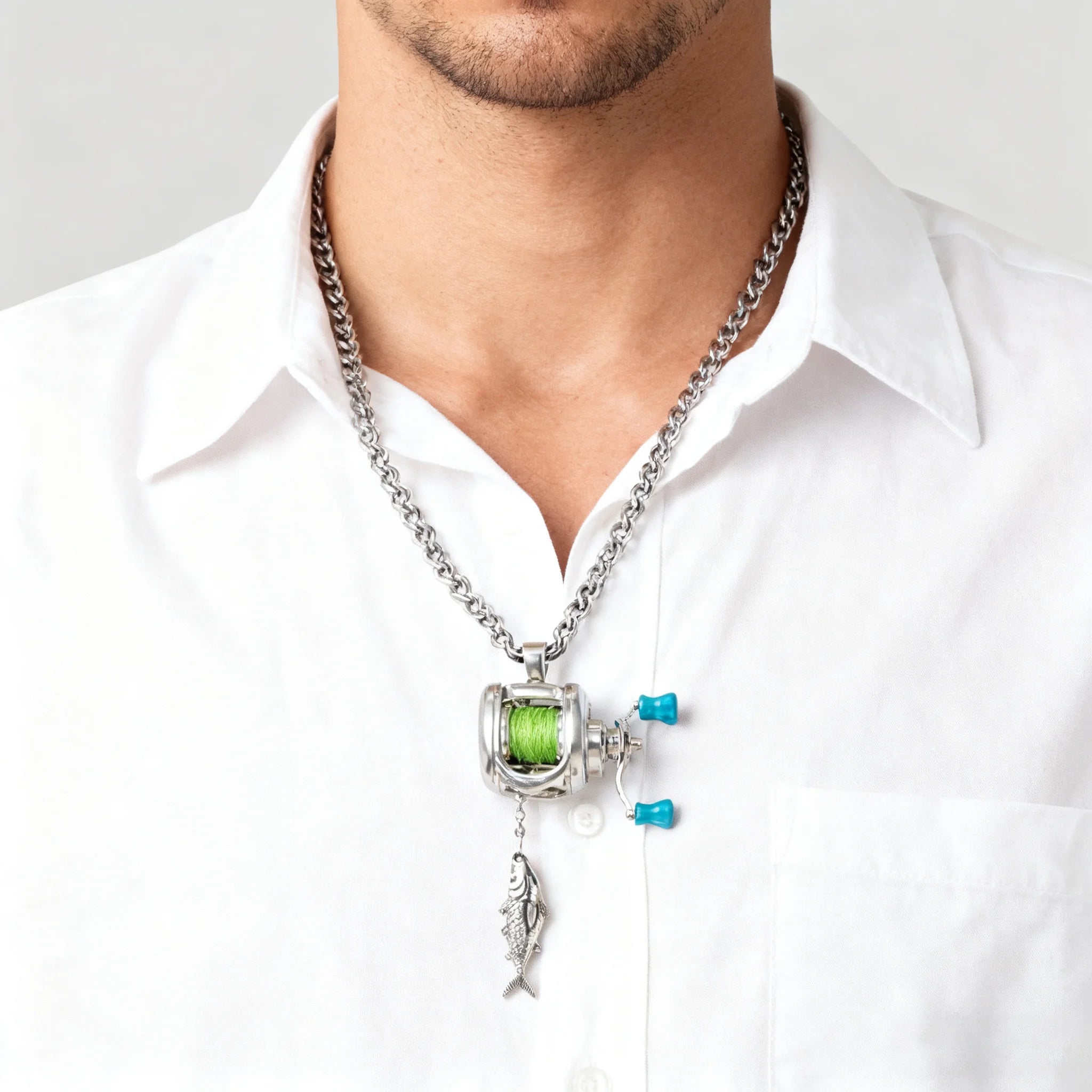 Fishing Reel Necklace | Rotating Mini Spinning Reel Pendant