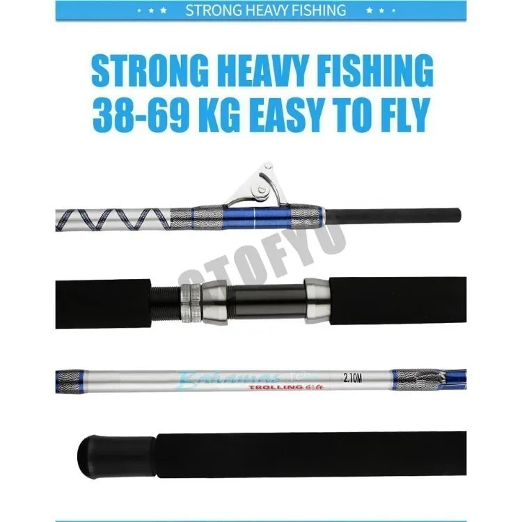 GTOFYU Saltwater Trolling Rod 50KG – 2-Piece, Roller Guides, 1.98M/2.1M