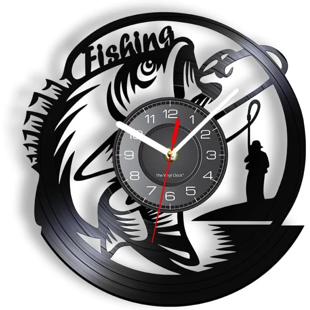 Fishing Vinyl Record Wall Clock | Silent Retro Angler Gift