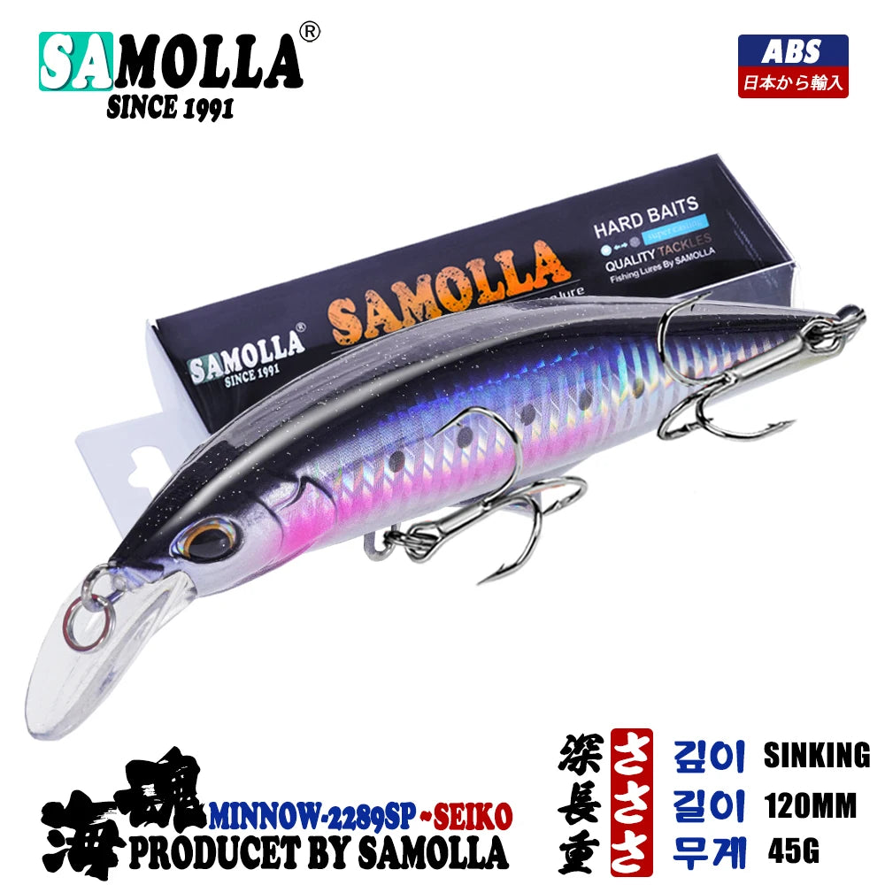 SAMOLLA Sinking Minnow Fishing Lure 120mm 45g 8 Colors