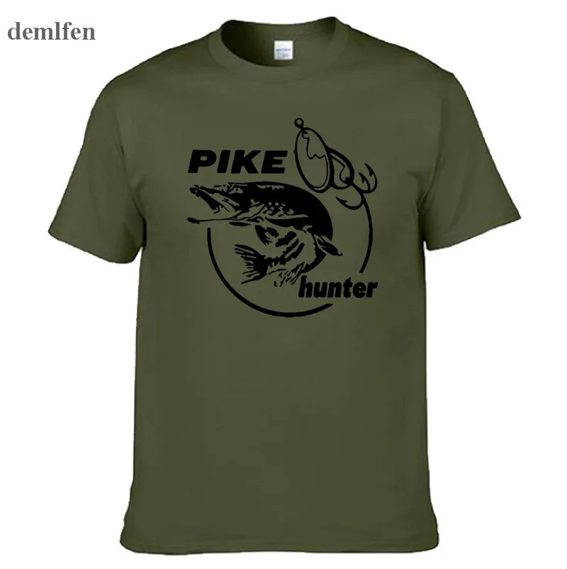 Men's Fish Print T-Shirt – Pike Hunter Graphic Tee, Short Sleeve