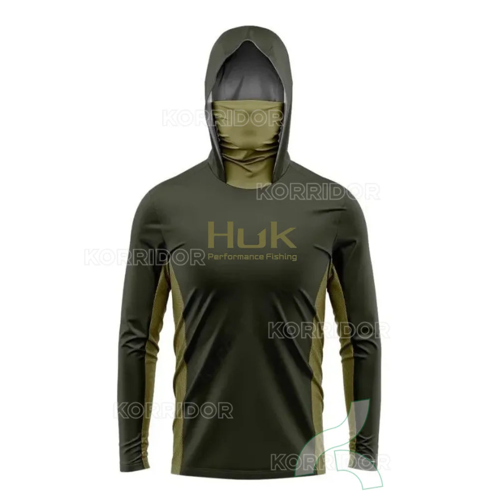 HUK UPF 50+ Hooded Fishing Shirt with Face Mask