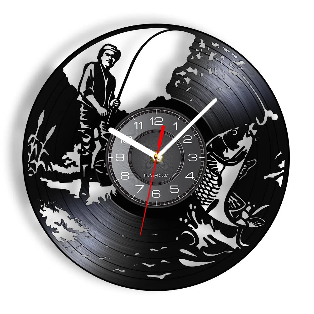 Maris Lure Gone Fishing Vinyl Record Wall Clock – 30cm | Optional LED