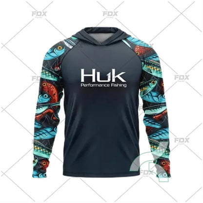 HUK Fishing Hoodie Shirt – UV Protection, Long Sleeve, Neck Gaiter, Anti-Mosquito