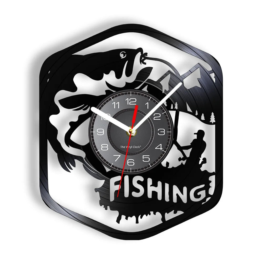 Maris Lure Gone Fishing Vinyl Record Wall Clock – 30cm | Optional LED