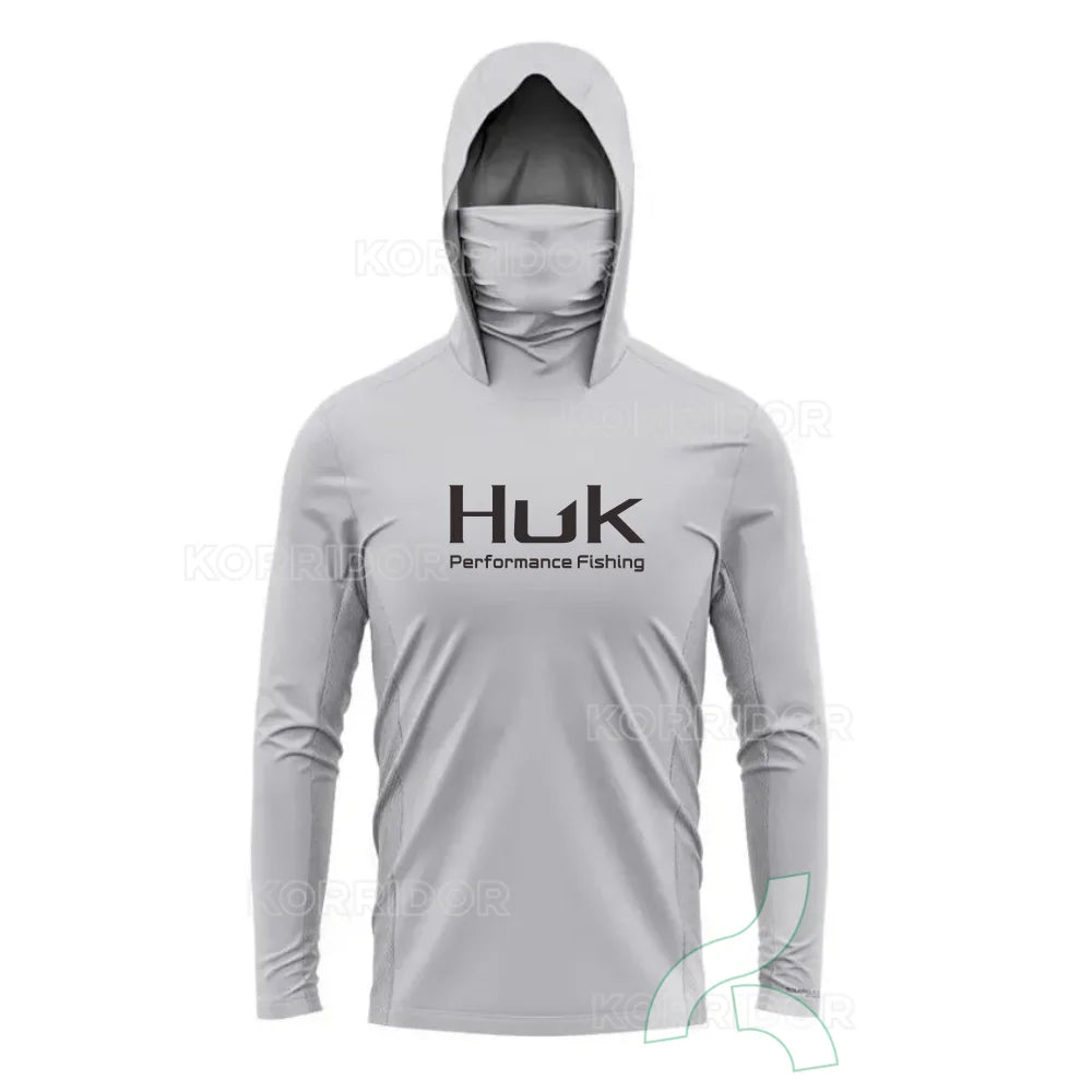 HUK UPF 50+ Hooded Fishing Shirt with Face Mask