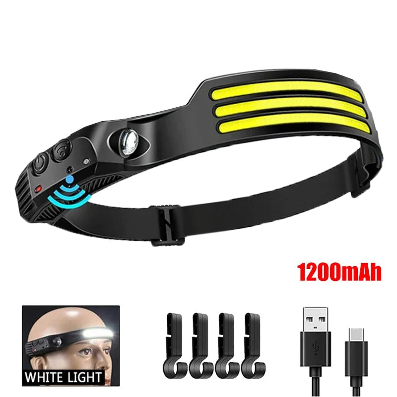 COB LED Rechargeable Headlamp – 450 Lumens, IPX4, Motion Sensor