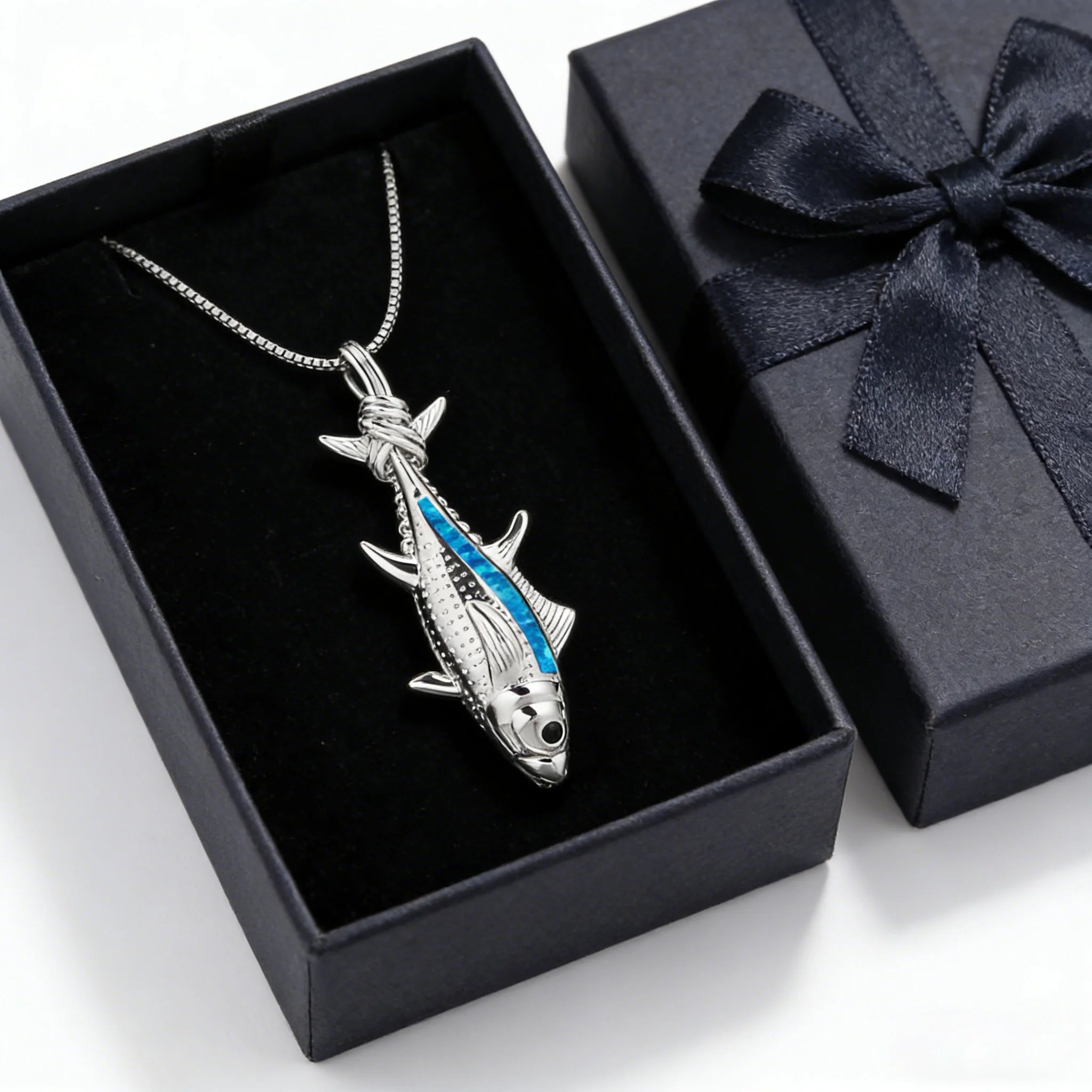 Maris Lure Fish Pendant Necklace – Blue Opal Silver | Ocean Jewelry Gift