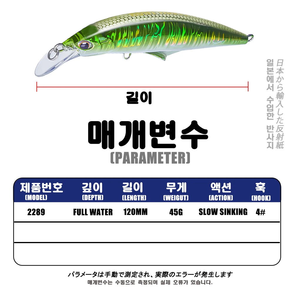SAMOLLA Sinking Minnow Fishing Lure 120mm 45g 8 Colors