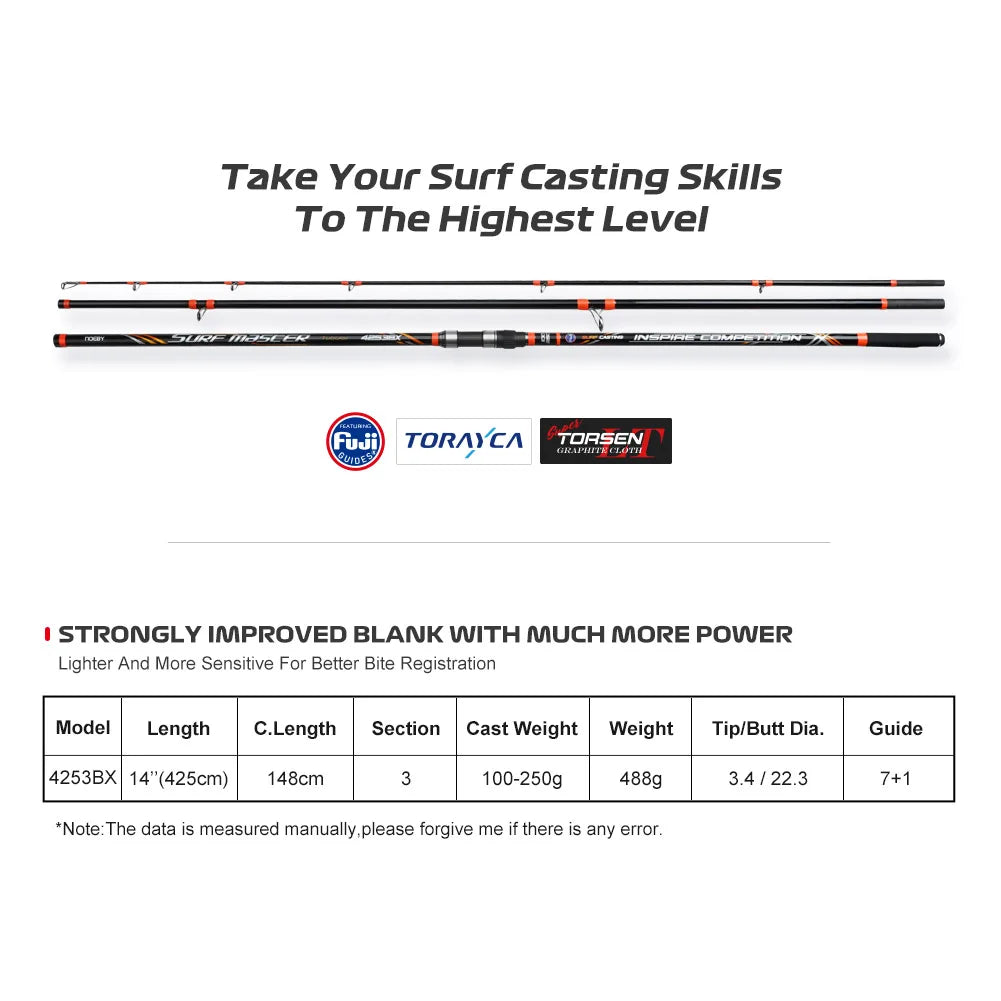 NOEBY Surf Master 4253BX Surfcasting Rod 4.25m 3-Section Carbon