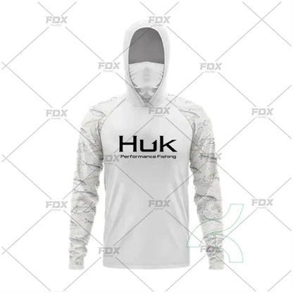 HUK Fishing Hoodie Shirt – UV Protection, Long Sleeve, Neck Gaiter, Anti-Mosquito