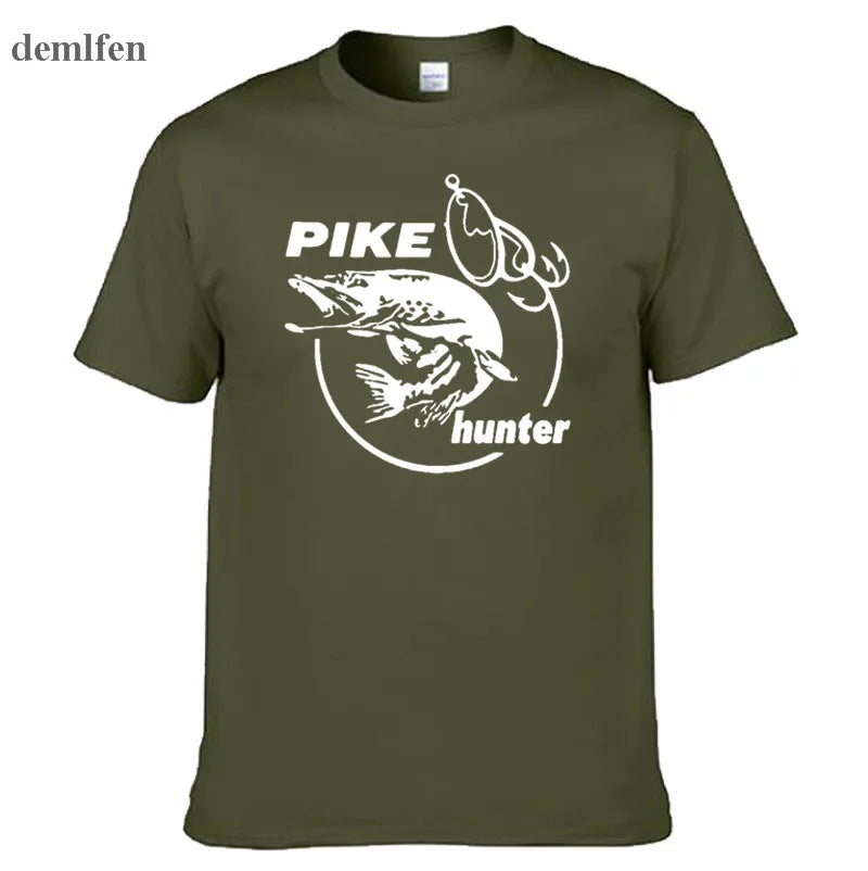 Men's Fish Print T-Shirt – Pike Hunter Graphic Tee, Short Sleeve