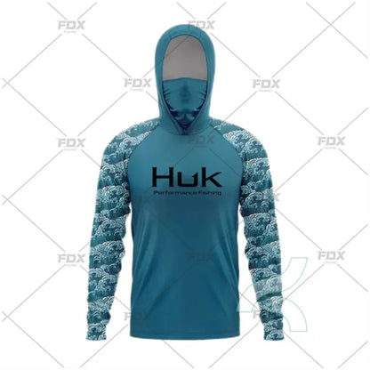 HUK Fishing Hoodie Shirt – UV Protection, Long Sleeve, Neck Gaiter, Anti-Mosquito